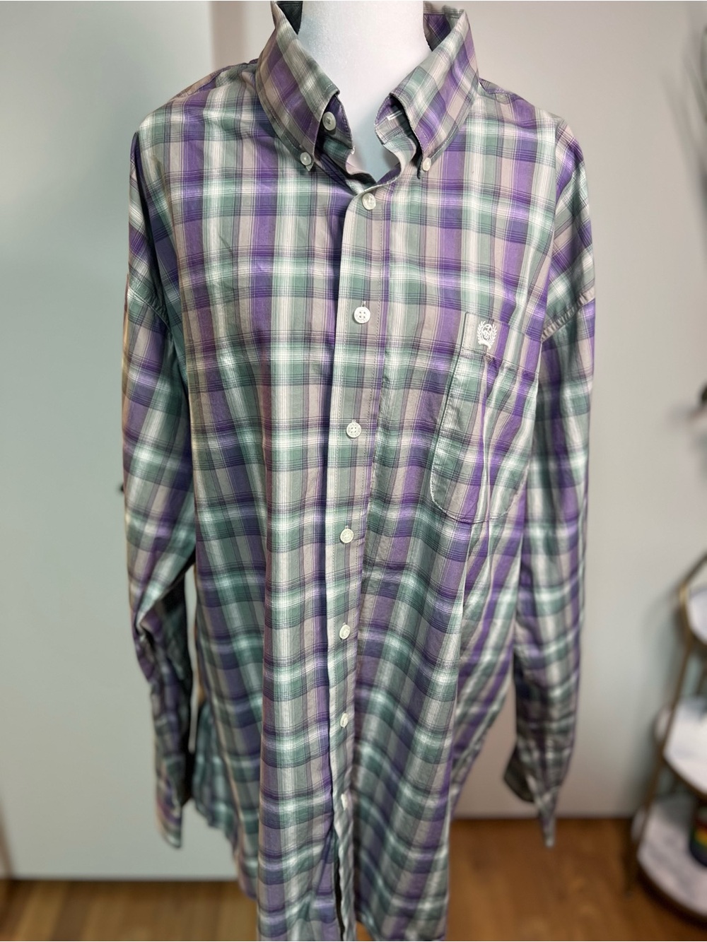 Cinch Purple and Green Plaid Button-Down Shirt